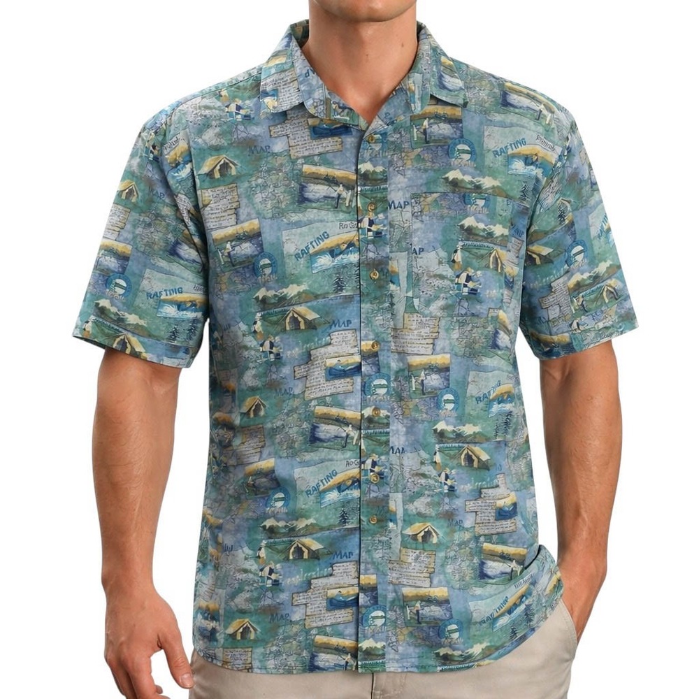 Bimini Bay Outfitters Ltd Shirt XL Rafting Rio Grande Exploration Trail Map